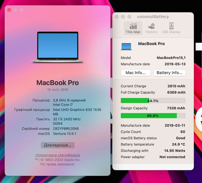 MacBook Pro 15’’ 2018, i7 32GB / 512GB + 4GB (A1990), АКБ 87 % 2000000012766 фото