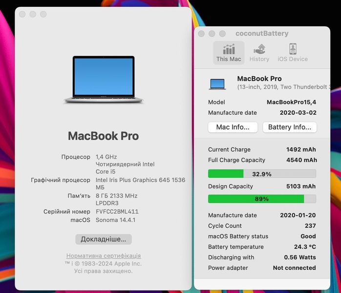 Ноутбук MacBook Pro 13’’ 2019, i5 8GB / 128GB (A1989), АКБ 88% 2000000026435 фото
