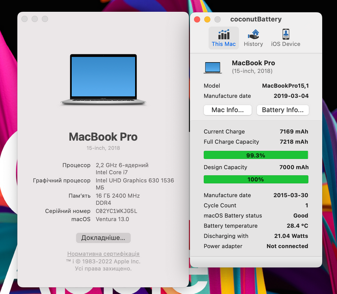 MacBook Pro 15’’ 2018, i7 16GB / 256GB + 4GB (A1990), АКБ 100 % 2000000005546 фото