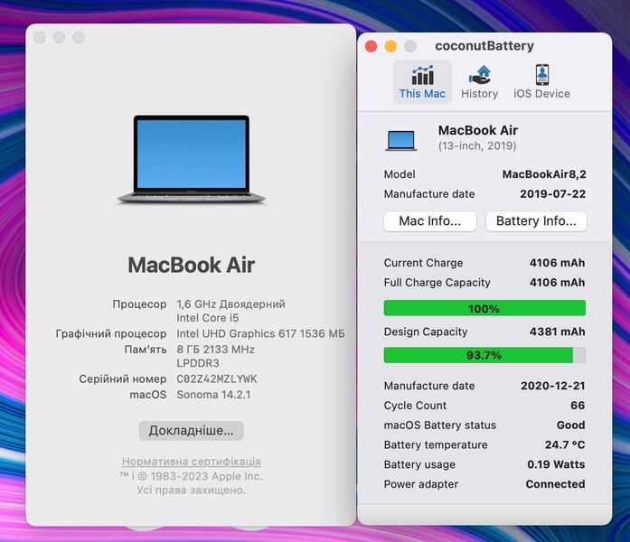Ноутбук MacBook Air 13’’ 2019, i5 8 / 256GB (A1932) АКБ 93% 2000000020877 фото