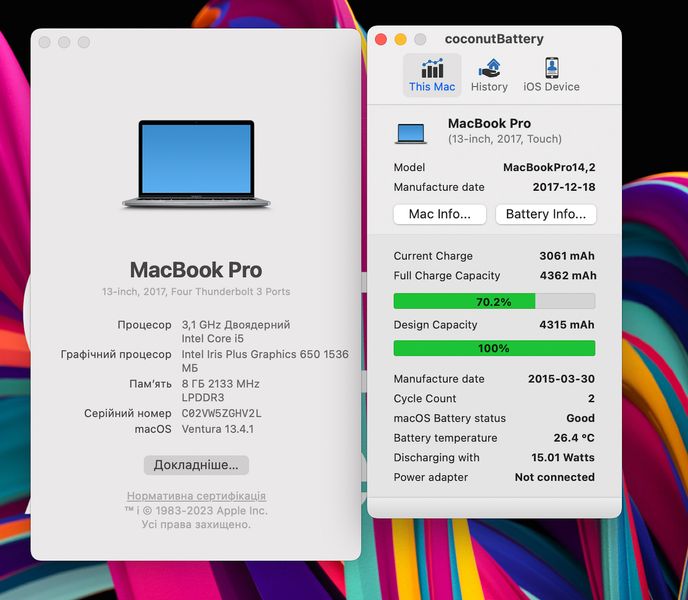 MacBook Pro 13’’ 2017, i5 8GB / 128GB (A1706), АКБ 100% 2000000008141 фото
