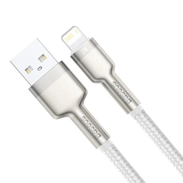 Кабель Baseus Cafule Metal Cable USB to Lightning 2.4A 1m (білий) 000006372 фото