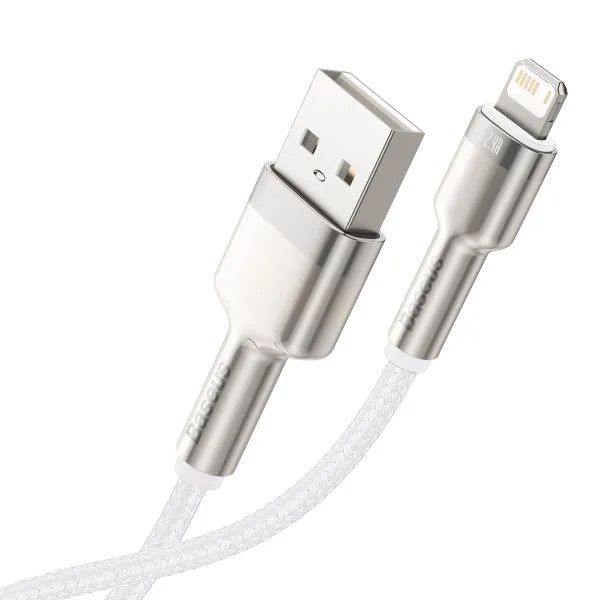 Кабель Baseus Cafule Metal Cable USB to Lightning 2.4A 1m (білий) 000006372 фото